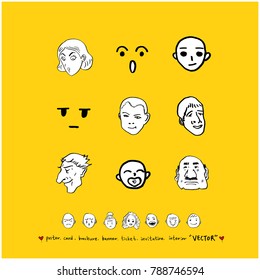 Character expression set / Hand drawn face illustrations - vector
