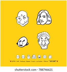 Character expression set / Hand drawn face illustrations - vector