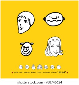 Character expression set / Hand drawn face illustrations - vector