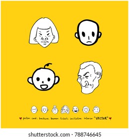 Character expression set / Hand drawn face illustrations - vector