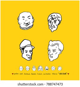 Character expression set / Hand drawn face illustrations - vector