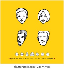 Character expression set / Hand drawn face illustrations - vector