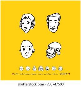 Character expression set / Hand drawn face illustrations - vector