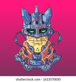 Character Face in futuristic virtual style. Cyber Punk Vector Illustration. Cartoon art for web and print. Trendy Cyber Art Poster.