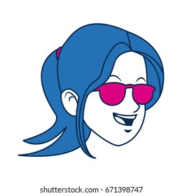 character face girl with blue short hair and glasses