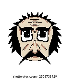 rosto de personagem de velho careca como professor com estilo pixel