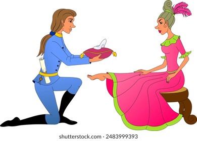 A character from a fairy tale. Cinderella's evil sister tries on the glass slipper.