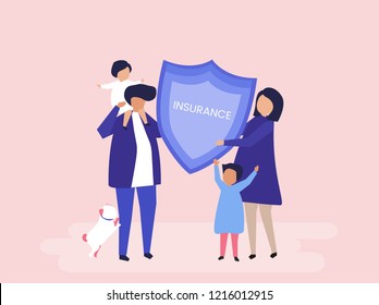 Character Of A Family Holding An Insurance Illustration