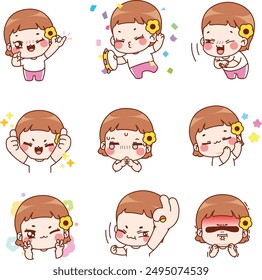 character, fancy, homebody, emoji, girl, baby, child, emotion, expression, cute, 2 figure, vector, woman, smile, illustration