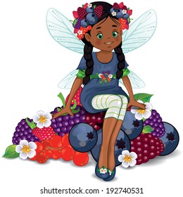 Character of fantasy, fairy sitting on berries .