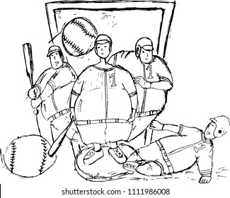 character fat man playing baseball, Vector illustration