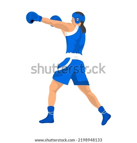 Character Of Female Boxer Player In Playing Pose On White Background.