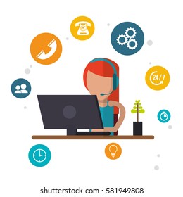 character female call center workspace