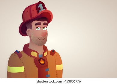 Character fire service worker. Cartoon illustration style.