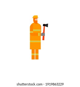 Character of a firefighter on white background.