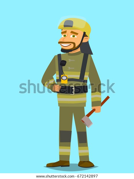 Character\
fireman. Vector illustration in flat\
style.