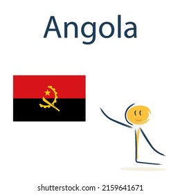 Character With The Flag Of Angola. Teaching Children Geography And Countries Of The World