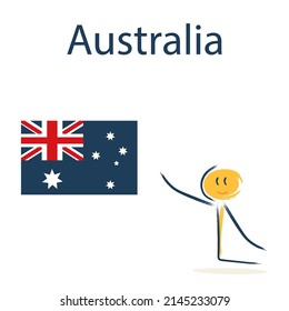 Character with the flag of Australia. Teaching children geography and countries of the world