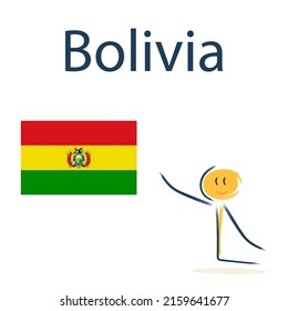 Character with the flag of Bolivia. Teaching children geography and countries of the world