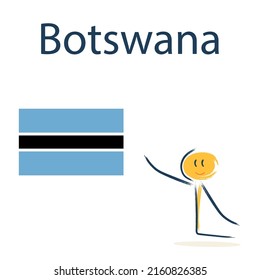 Character with the flag of Botswana. Teaching children geography and countries of the world
