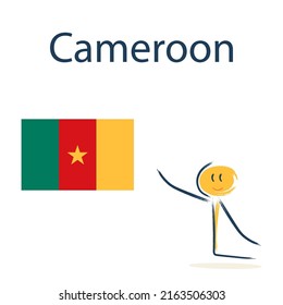 Character with the flag of Cameroon. Teaching children geography and countries of the world