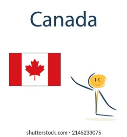 Character with the flag of Canada. Teaching children geography and countries of the world