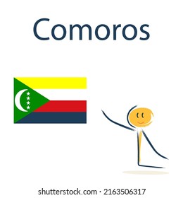 Carácter con la bandera de las Comoras. La enseñanza de la geografía infantil y los países del mundo