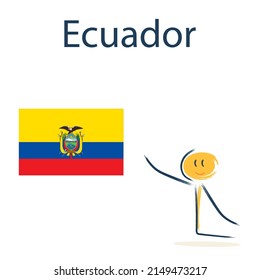 Carácter con la bandera de Ecuador. La enseñanza de la geografía infantil y los países del mundo	