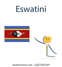 Carácter con la bandera de Eswatini. La enseñanza de la geografía infantil y los países del mundo