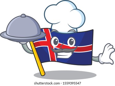 Character flag iceland cartoon with chef holding food