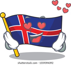 Character flag iceland with cartoon in love
