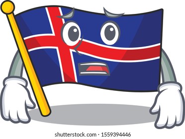 Character flag iceland with the mascot afraid