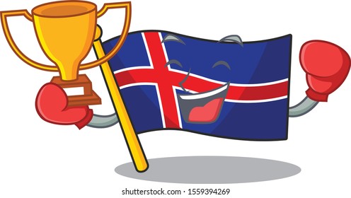 Character flag iceland on boxing winner happy