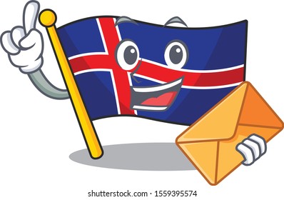 Character flag iceland shape cartoon bring envelope
