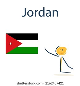 Character with the flag of Jordan. Teaching children geography and countries of the world