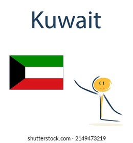 Character with the flag of Kuwait. Teaching children geography and countries of the world