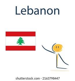 Character With The Flag Of Lebanon. Teaching Children Geography And Countries Of The World