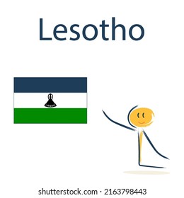 Character with the flag of Lesotho. Teaching children geography and countries of the world