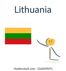 Carácter con la bandera de Lituania. La enseñanza de la geografía infantil y los países del mundo