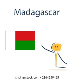 Character with the flag of Madagascar. Teaching children geography and countries of the world