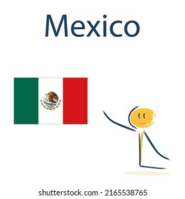 Character with the flag of Mexico. Teaching children geography and countries of the world