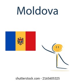 Character with the flag of Moldova. Teaching children geography and countries of the world
