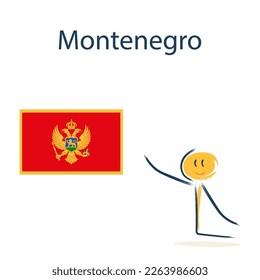 Character with the flag of Montenegro. Teaching children geography and countries of the world