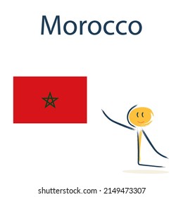 Character with the flag of Morocco. Teaching children geography and countries of the world