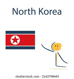 Character with the flag of North Korea. Teaching children geography and countries of the world