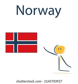 Character with the flag of Norway. Teaching children geography and countries of the world