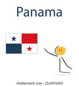 Character with the flag of Panama. Teaching children geography and countries of the world