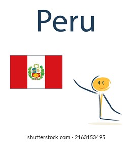 Character with the flag of Peru. Teaching children geography and countries of the world