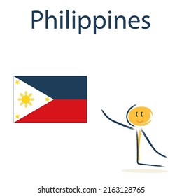 Carácter con la bandera de Filipinas. La enseñanza de la geografía infantil y los países del mundo