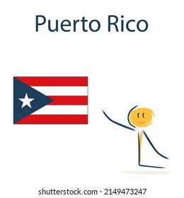 Character with the flag of Puerto Rico. Teaching children geography and countries of the world	